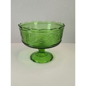 Vintage 1950's E.O. Brody Co. M6000 Green Glass Compote Candy Dish Raised Bowl